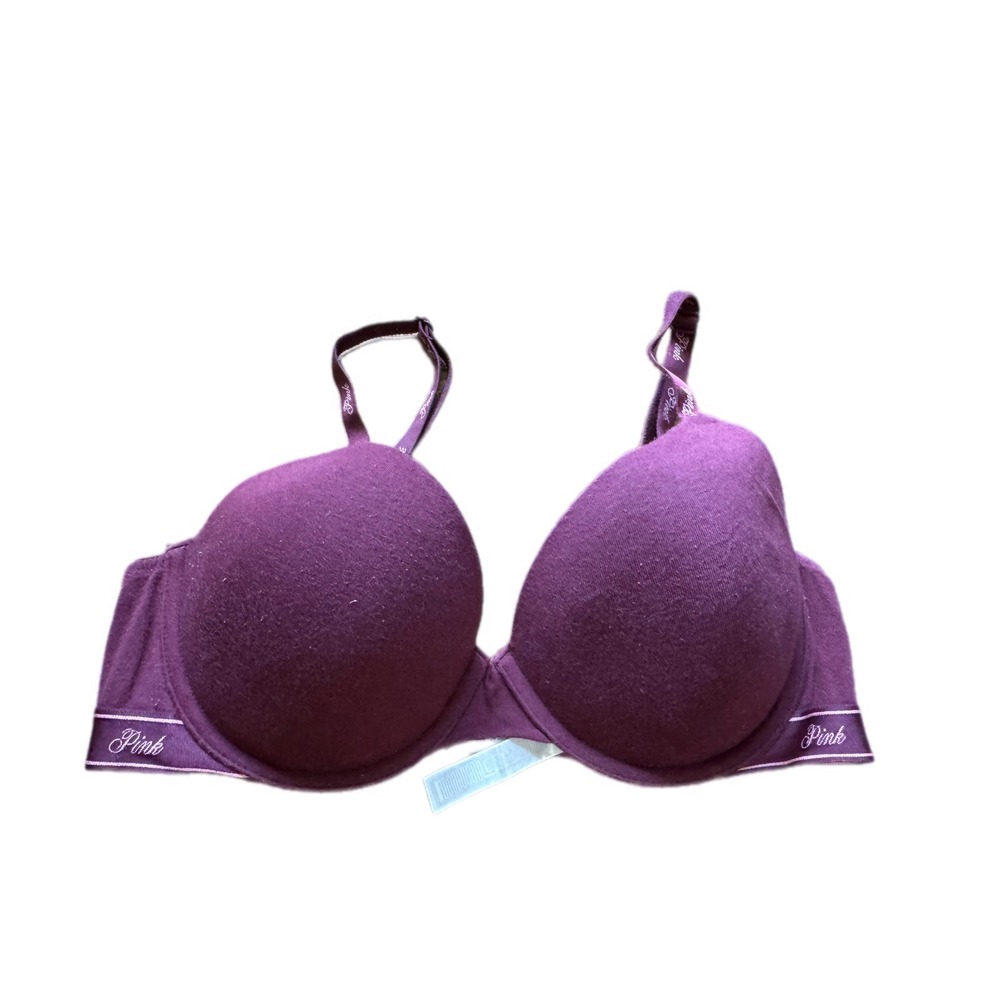 Victoria Secret PINK T-Shirt Bra Women 34D Purple Good Lightly Lined Logo Strap